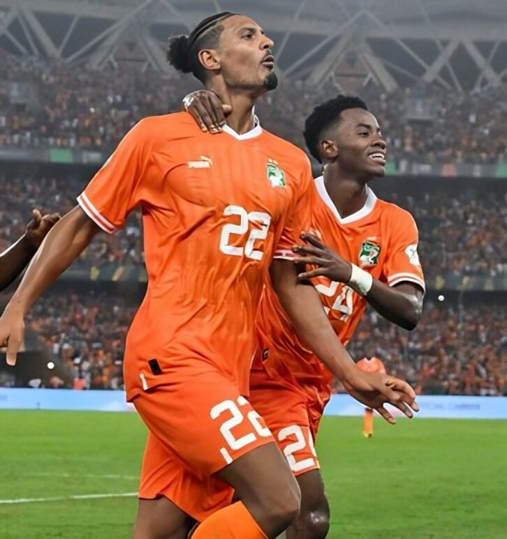 Ivory Coast Striker Sebastian Haller celebrate winning goal in the AFCON 2023 final against Nigeria