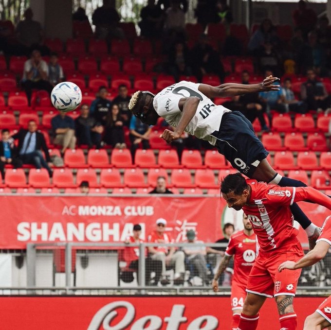 Victor Osimehn leaps to give Napoli parity in match against Monza.