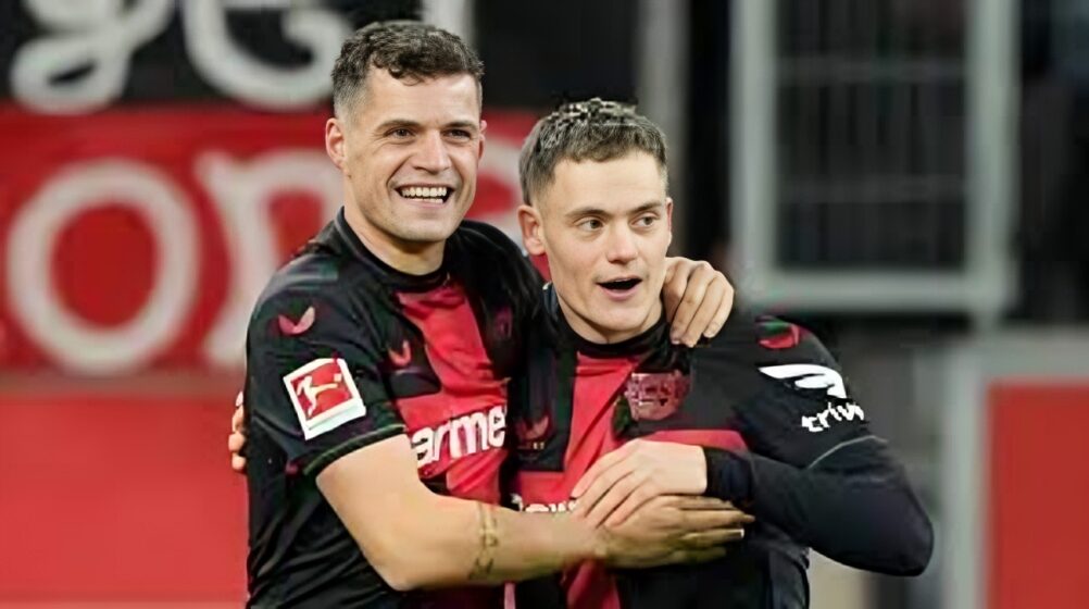 Granit Xhaka celebrate opener for Bayer Leverkusen against Mainz